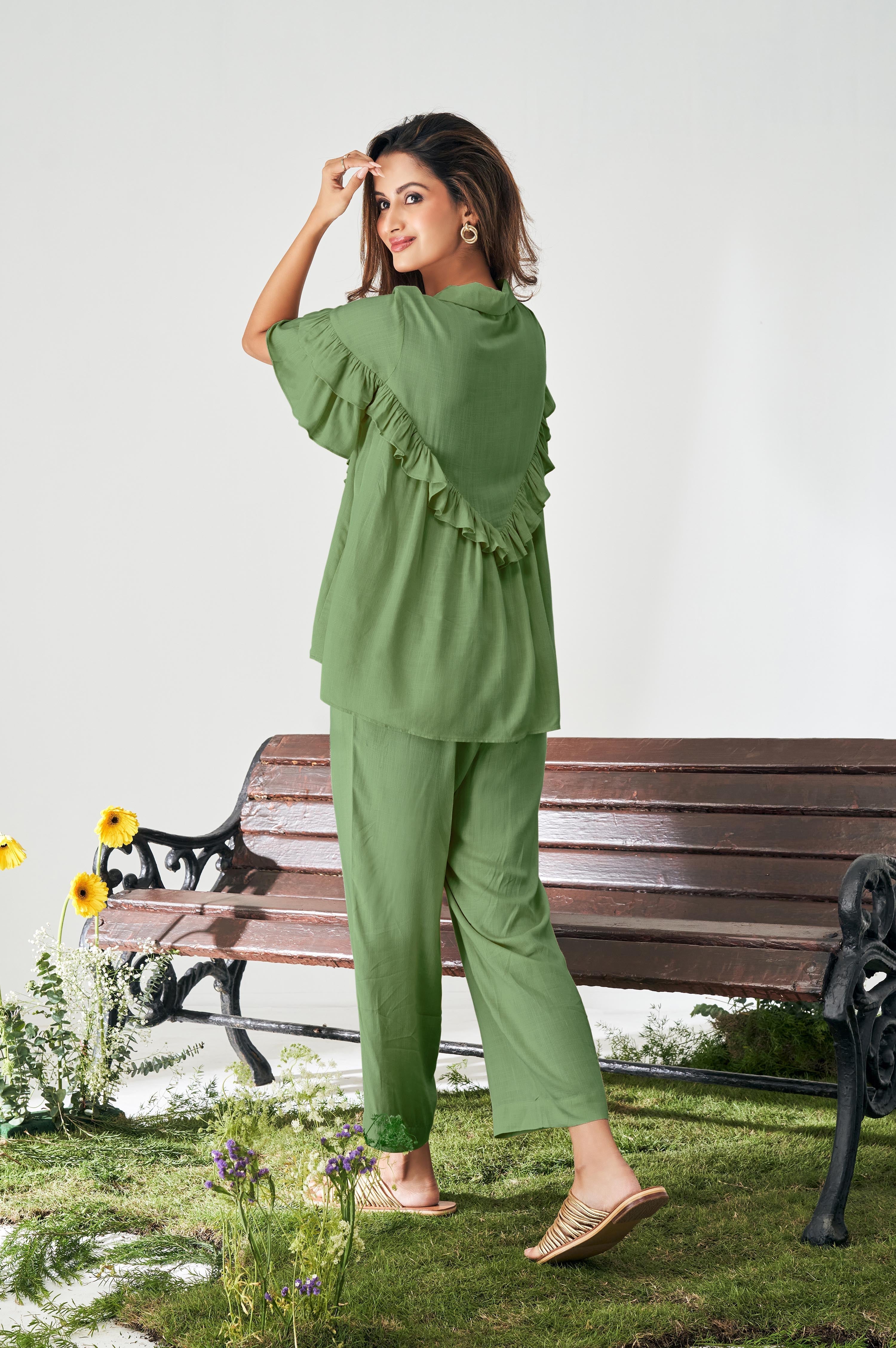 Olive Aura Rayon Co-Ord Set