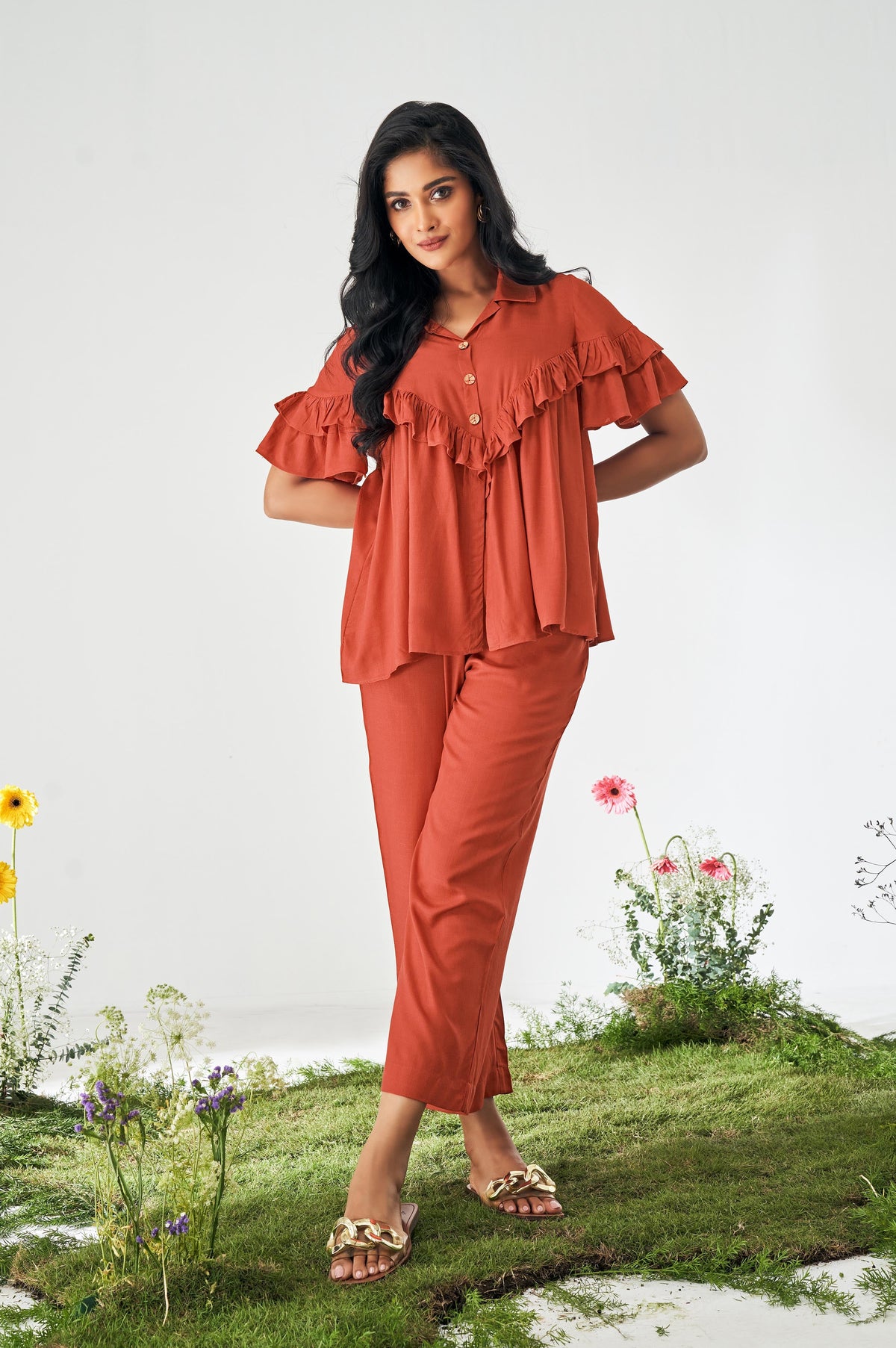 Amber Glow Rayon Co-Ord Set