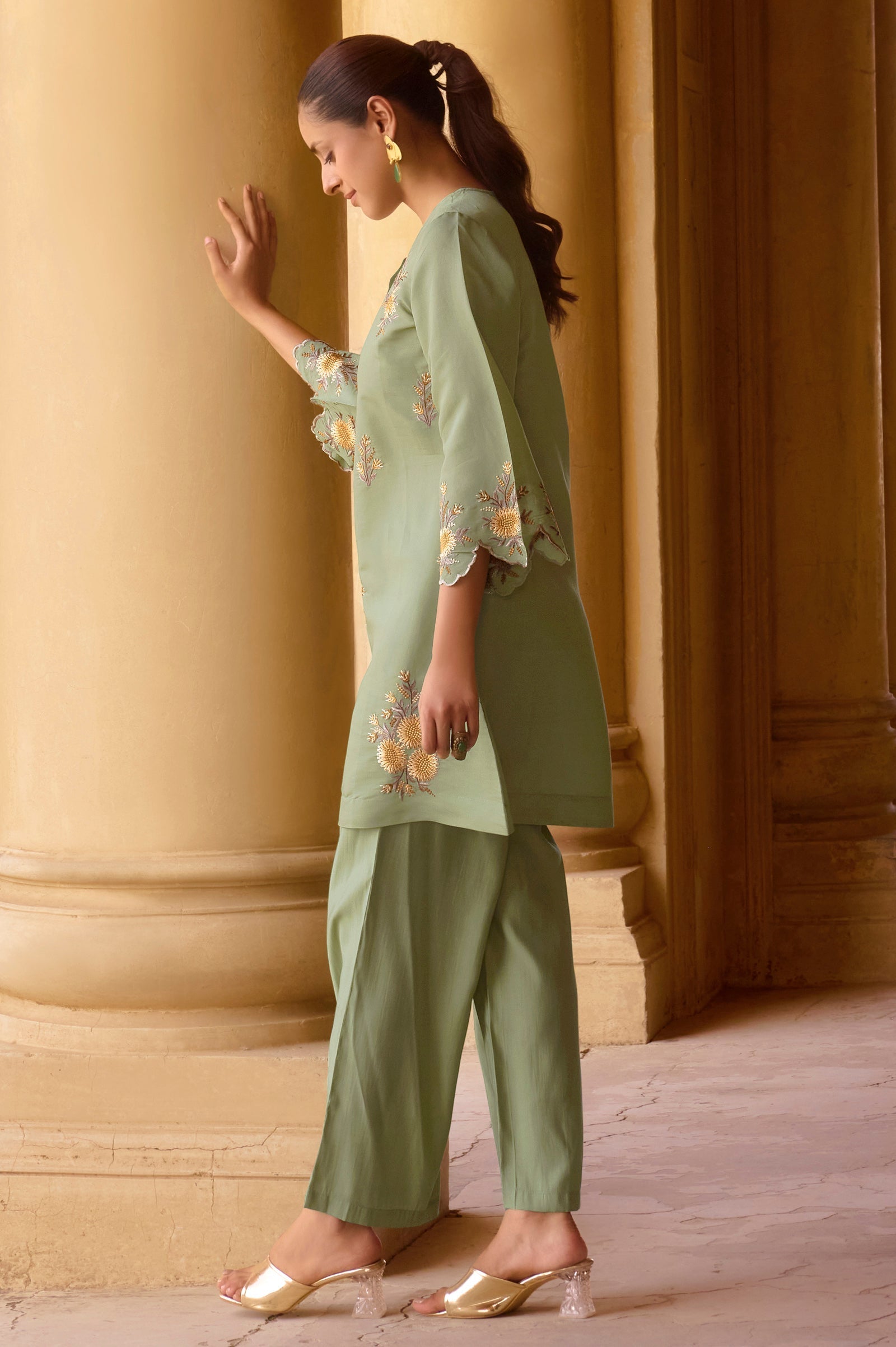 Embroidered Roman Silk Co-Ord Set