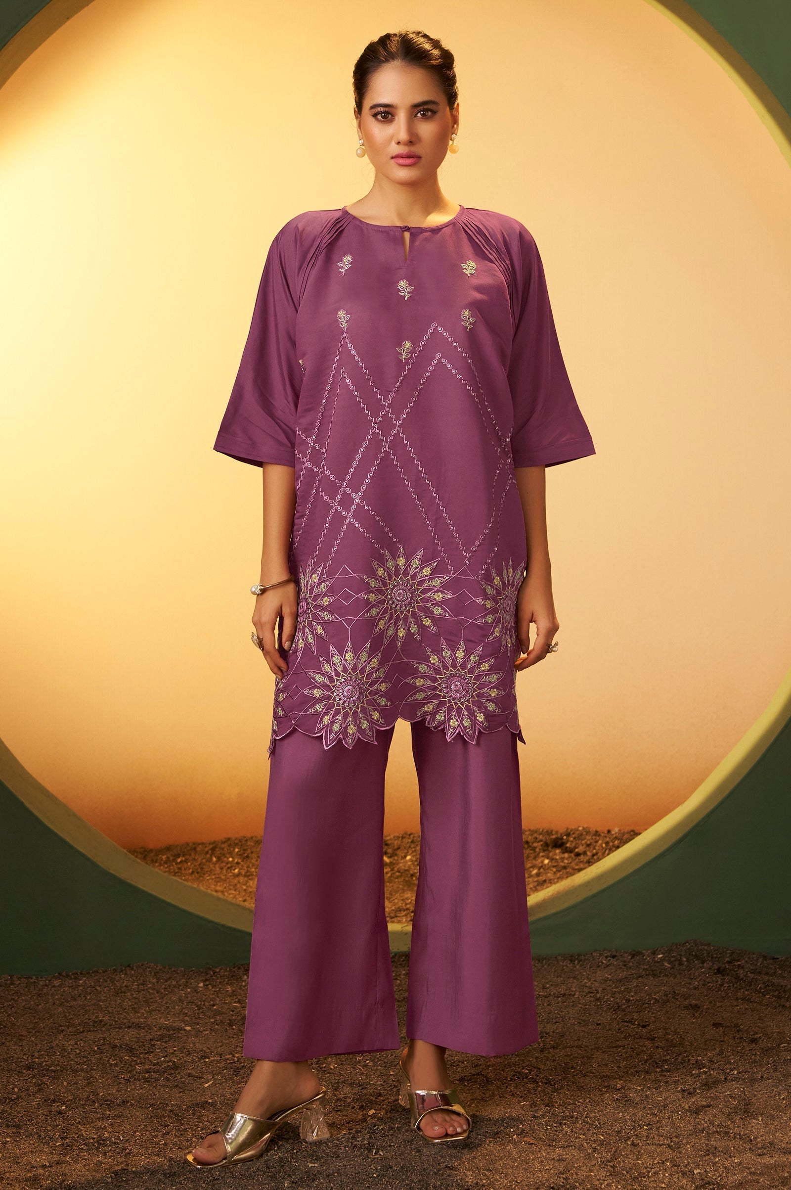 Rose Blush Embroidered Roman Silk Co-Ord Set