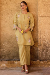 Sunlit Grace Embroidered Roman Silk Co-Ord Set