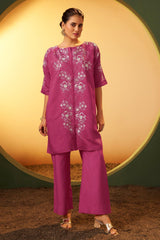 Blush Pearl Embroidered Roman Silk Co-Ord Set