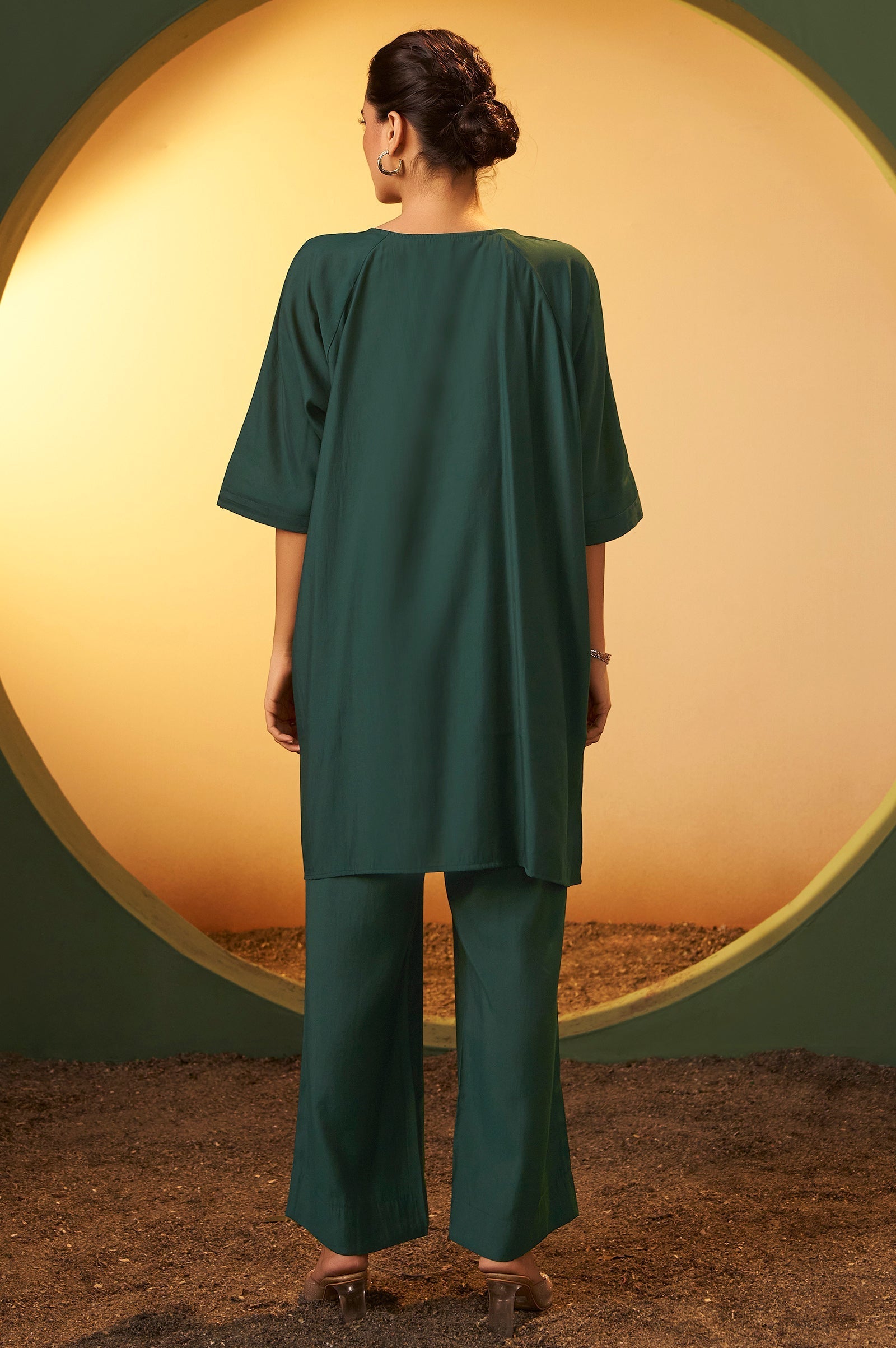 Emerald Bloom Embroidered Roman Silk Co-Ord Set