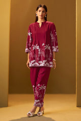 Crimson Bloom Printed Rayon Co-Ord Set