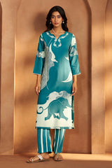 Turquoise Bloom Printed Rayon Kurta Set