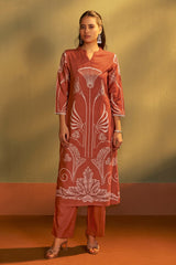 Rust Blossom Printed Rayon Kurta Set