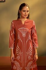 Rust Blossom Printed Rayon Kurta Set