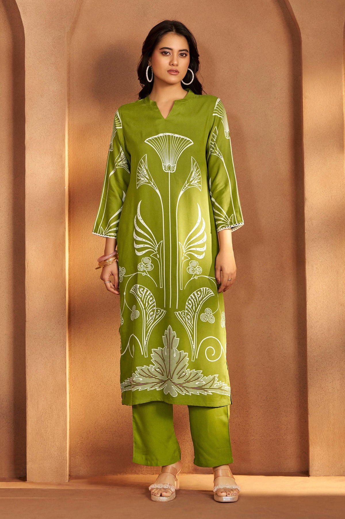 Emerald Bloom Printed Rayon Kurta Set