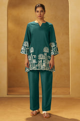 Emerald Grace Embroidered Cotton Co-Ord Set