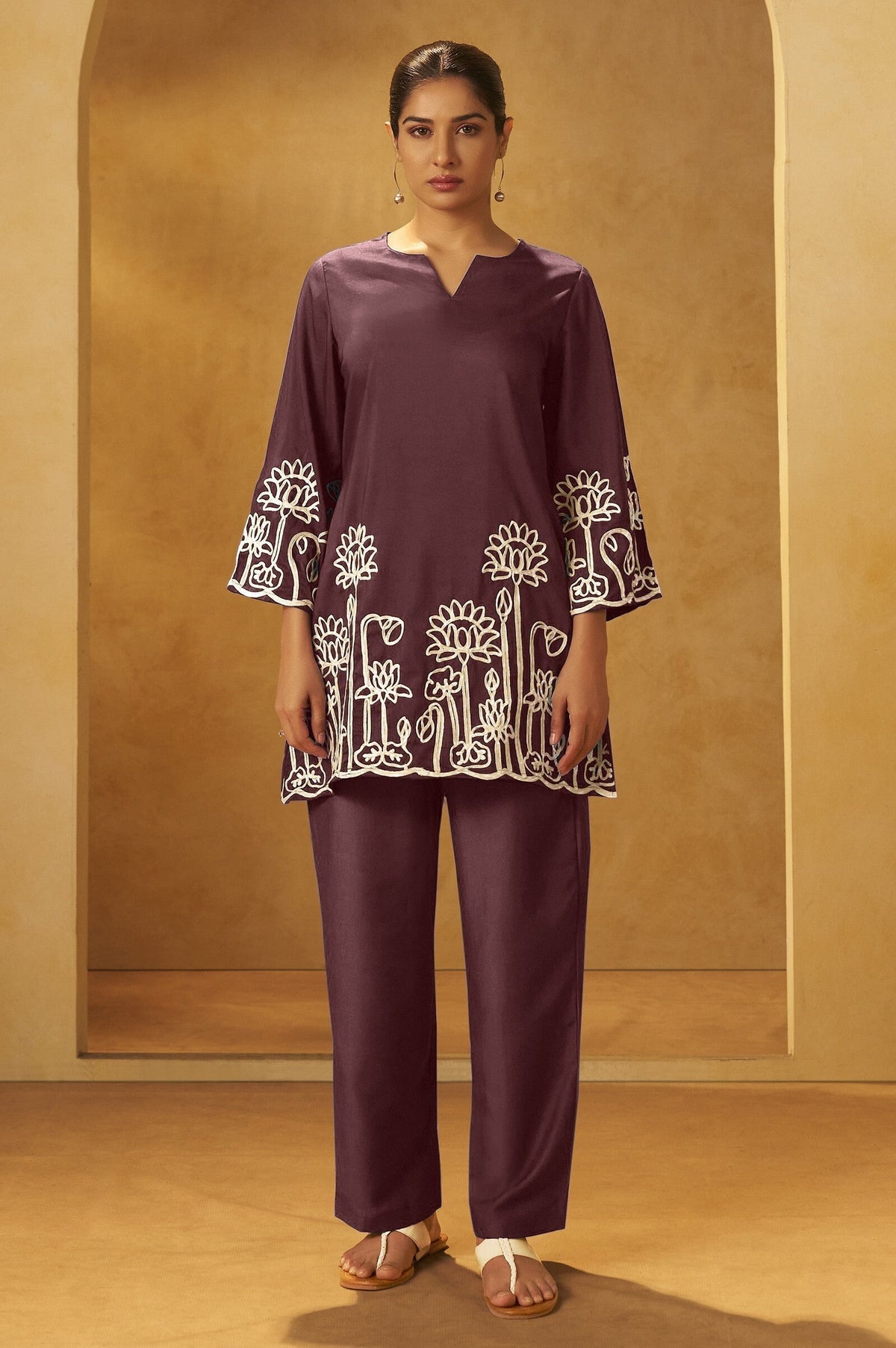 Mocha Grace Embroidered Cotton CO-Ord Set