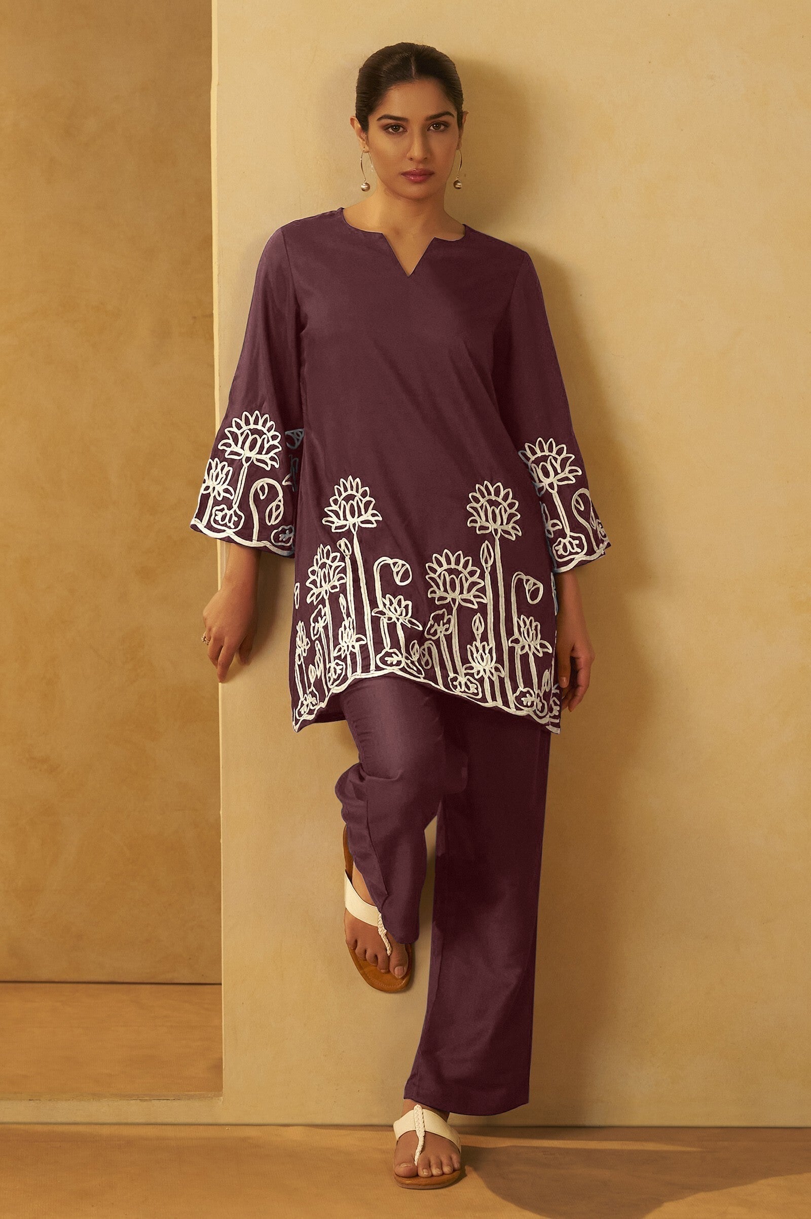 Mocha Grace Embroidered Cotton CO-Ord Set