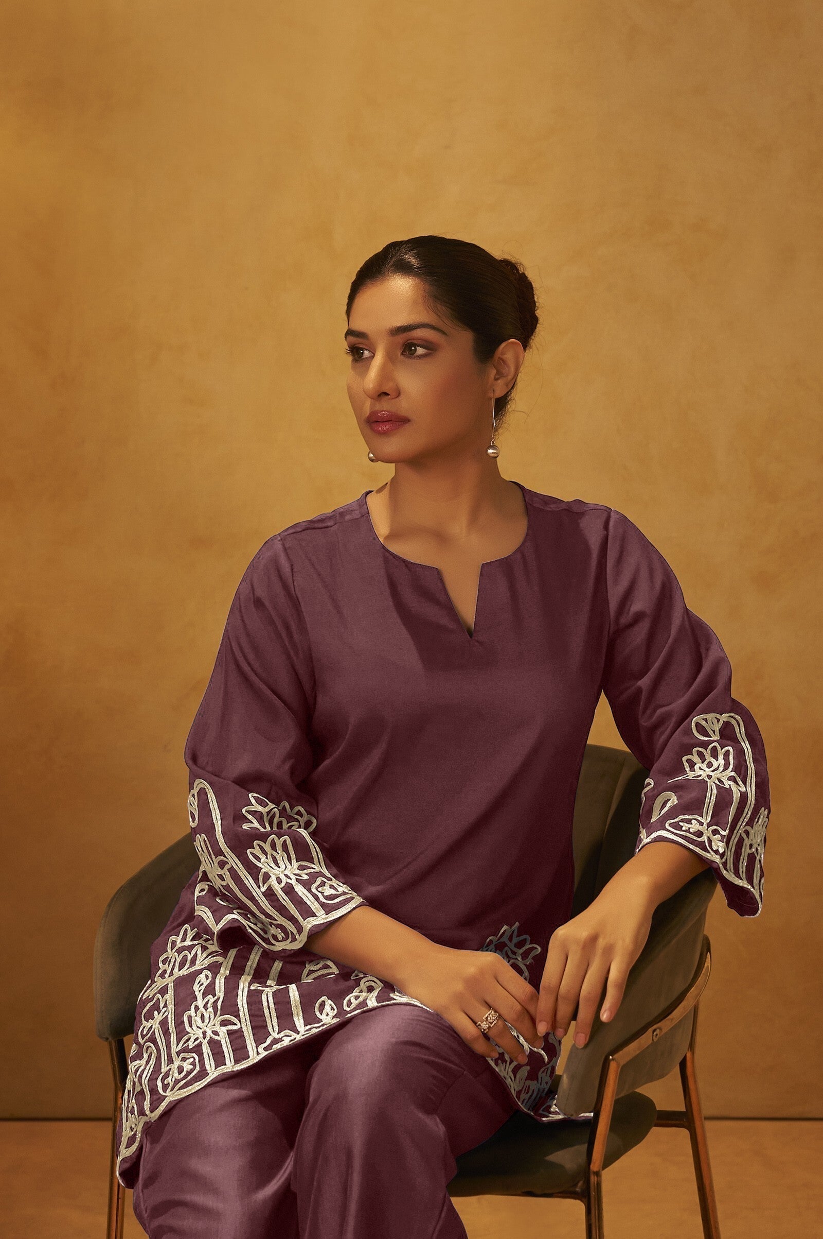 Mocha Grace Embroidered Cotton CO-Ord Set