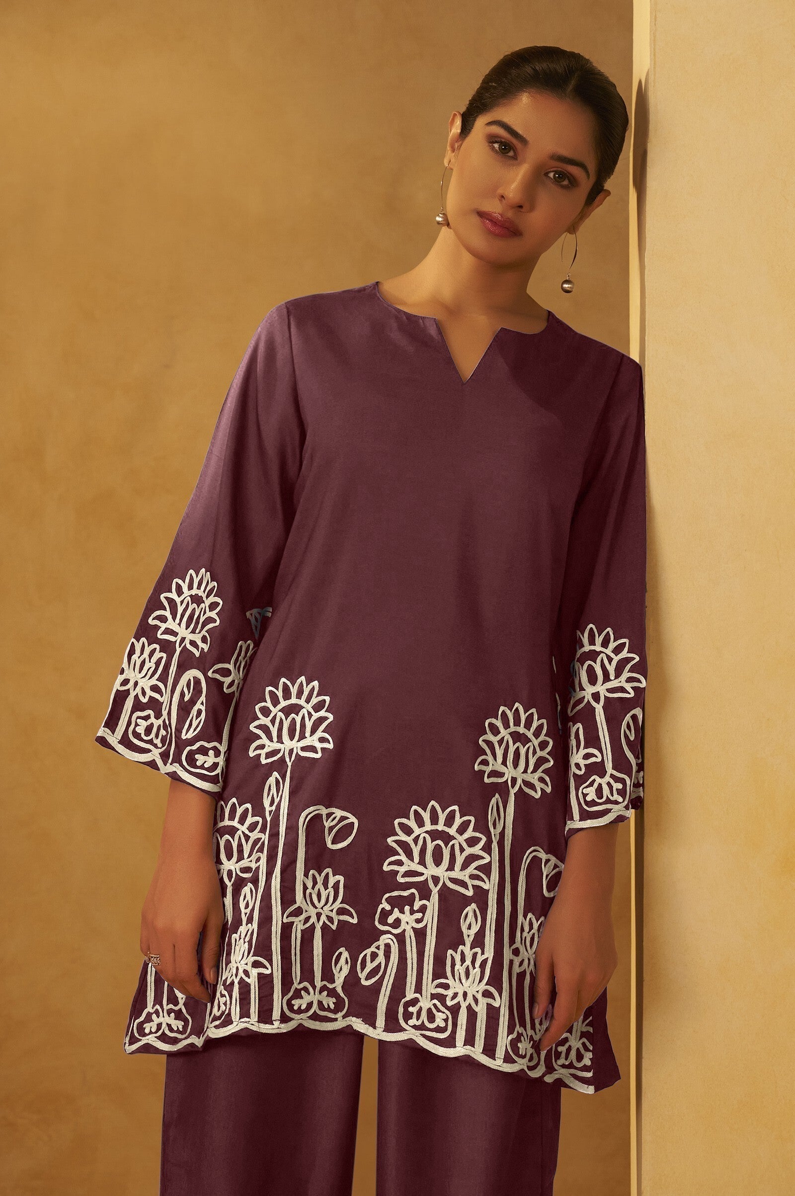 Mocha Grace Embroidered Cotton CO-Ord Set