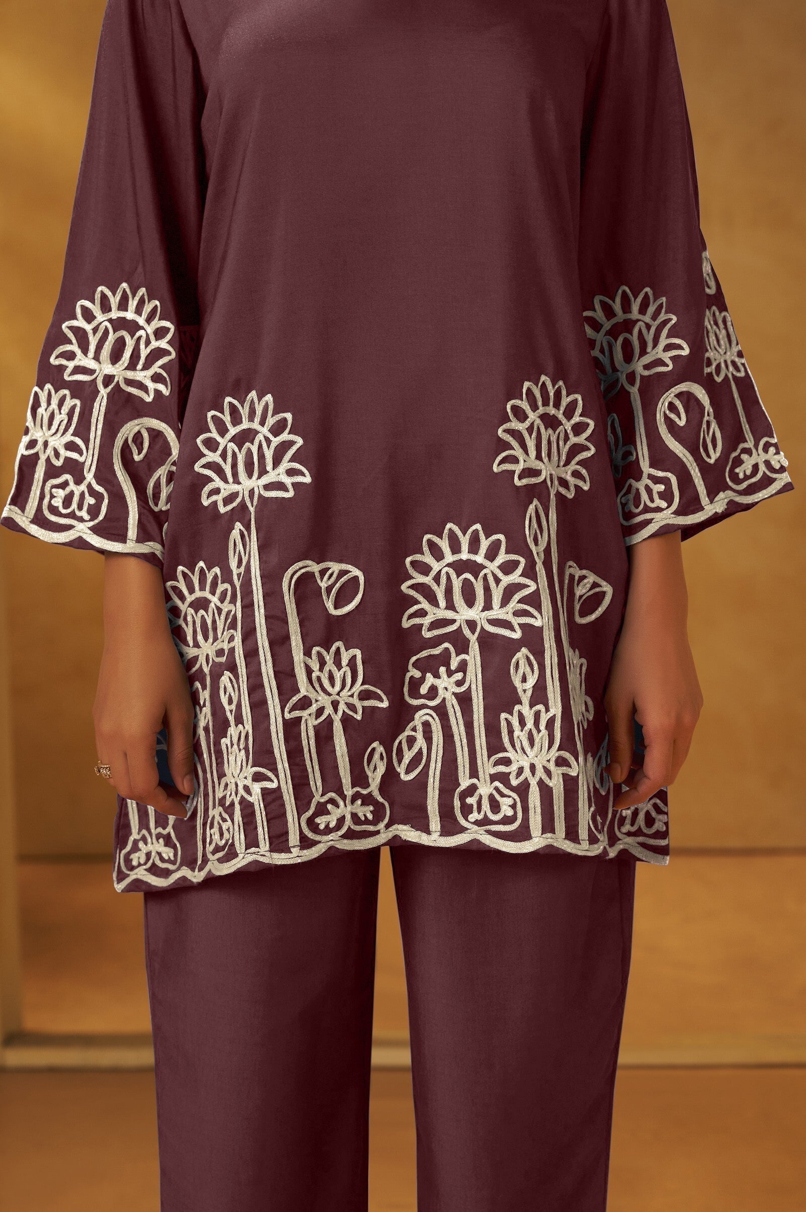 Mocha Grace Embroidered Cotton CO-Ord Set