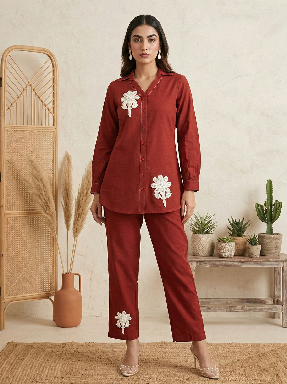 Sunlit Grace Embroidered Cotton Co-Ord Set