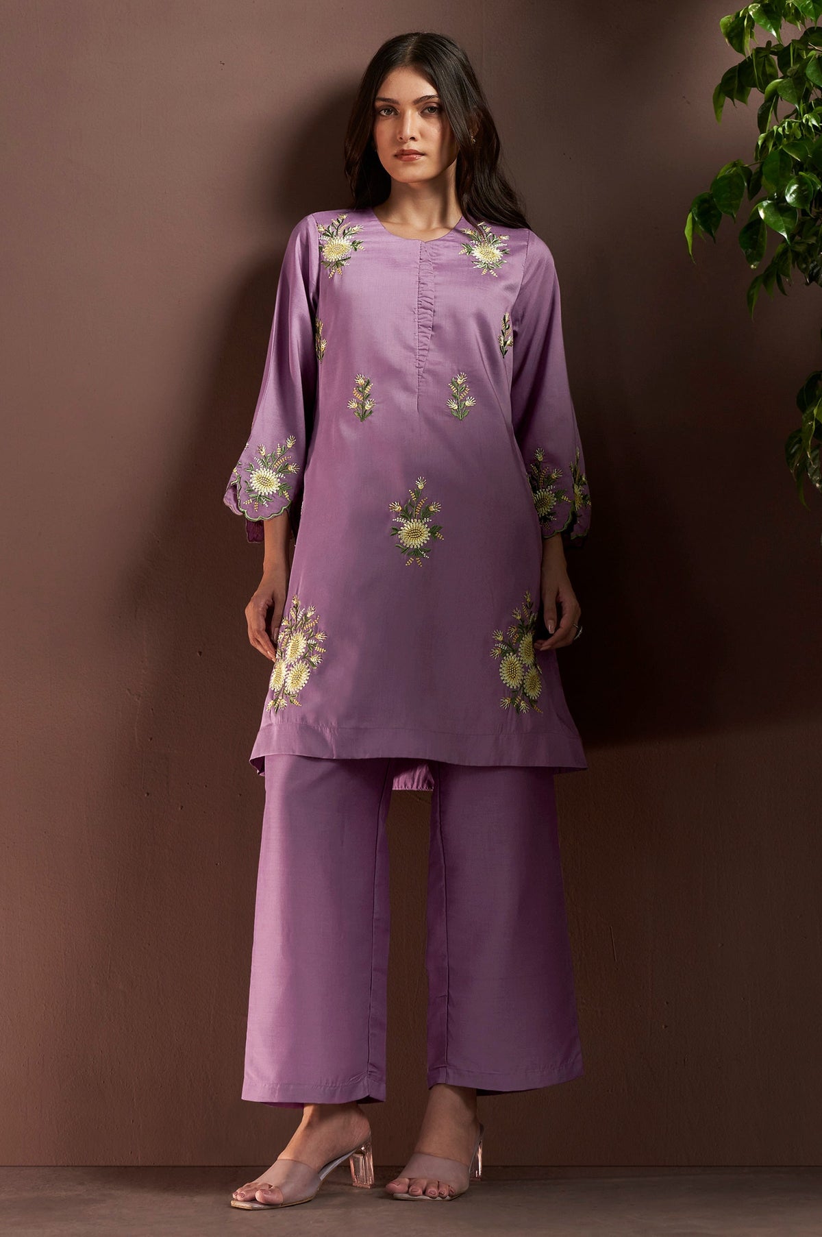 Lilac Grace Embroidered Roman Silk Co-Ord Set