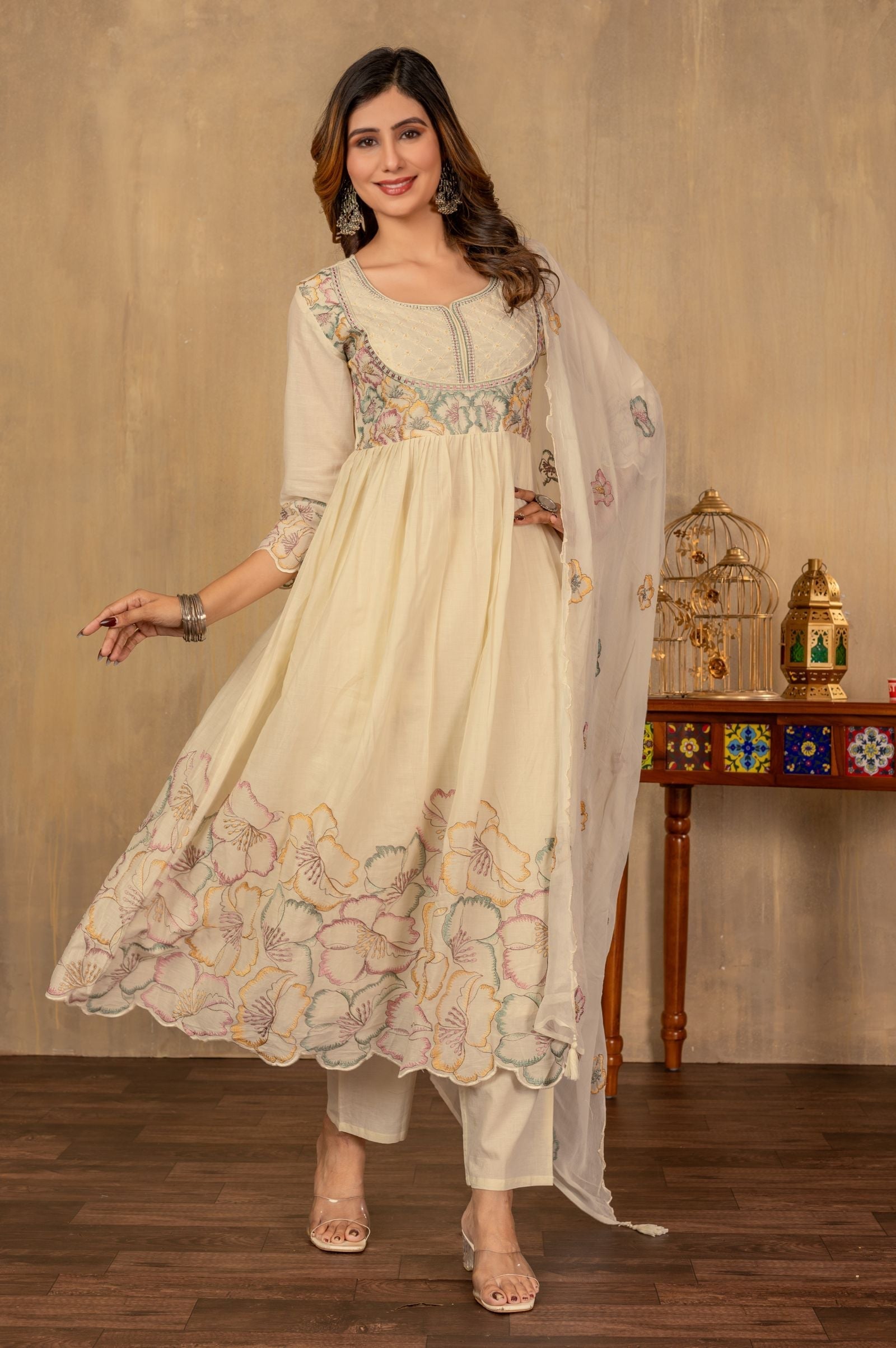 Ivory Noor Handworked Anarkali Set