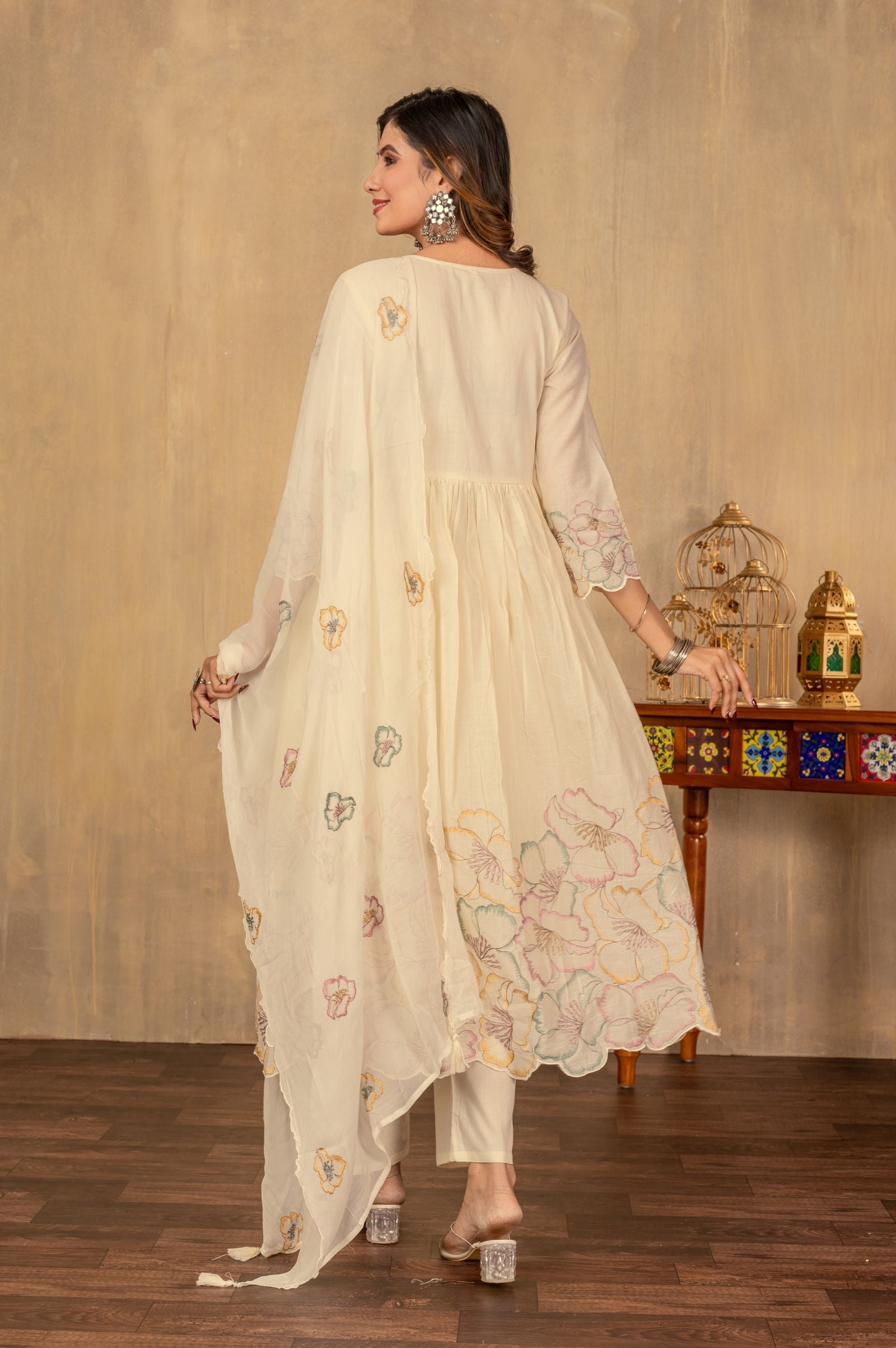 Ivory Noor Handworked Anarkali Set