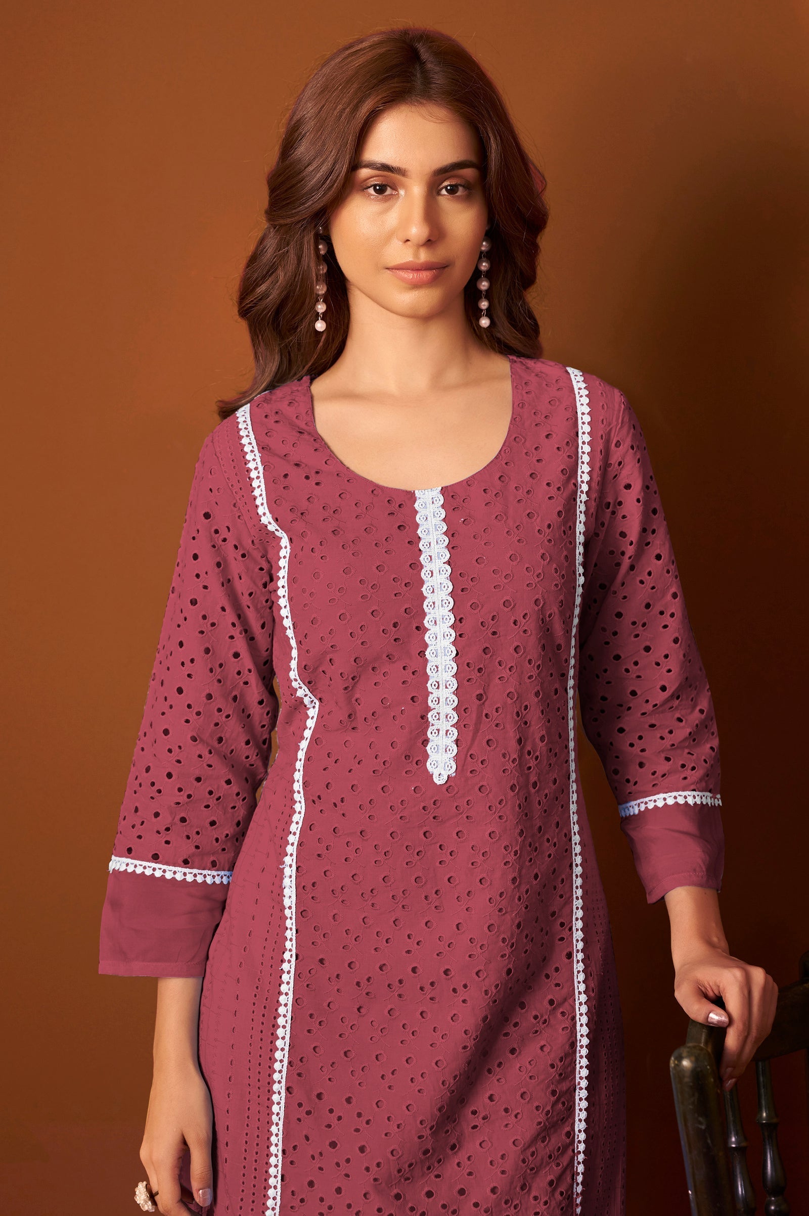Ivory Schiffli Lace Kurta Set