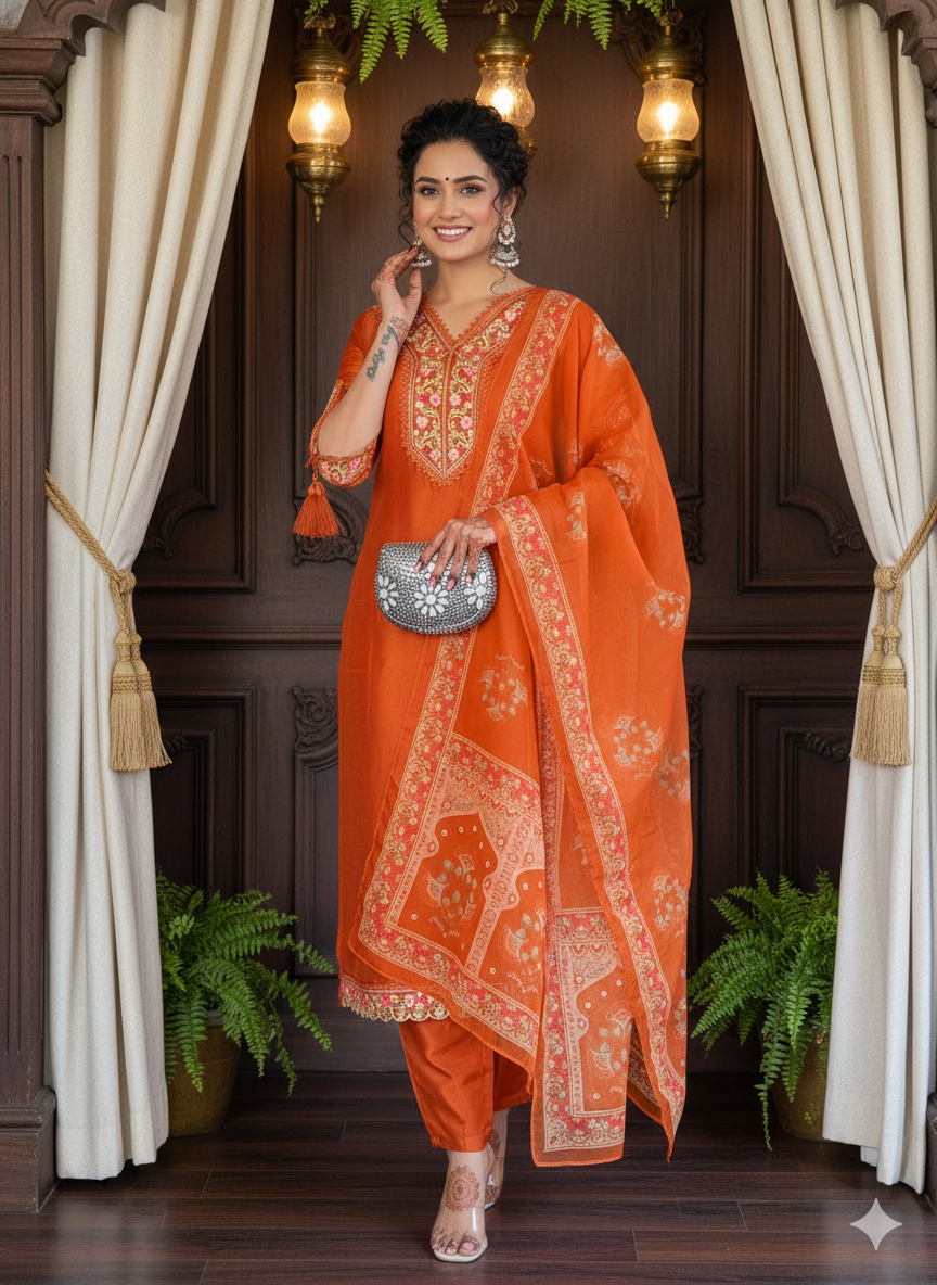Designer Hand Work Silk Suit With plazzo Set
