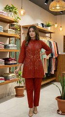 Rust Bloom Embroidered Cord Set
