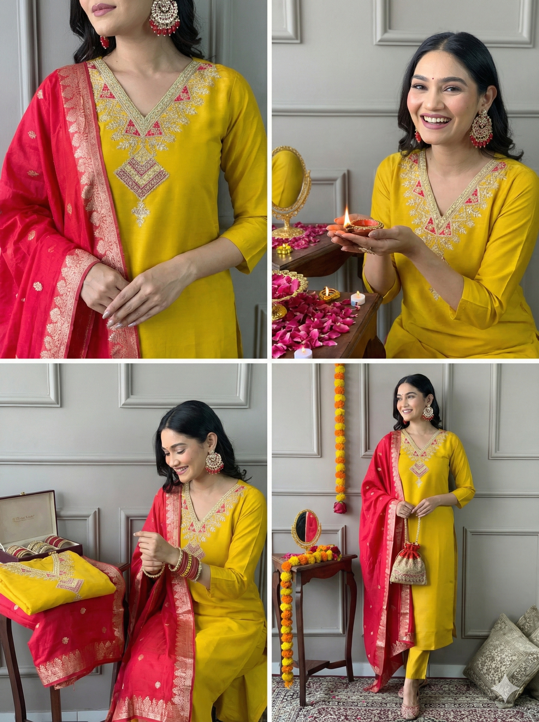 Women Mustard yellow Kurta set with Banarasi Dupatta