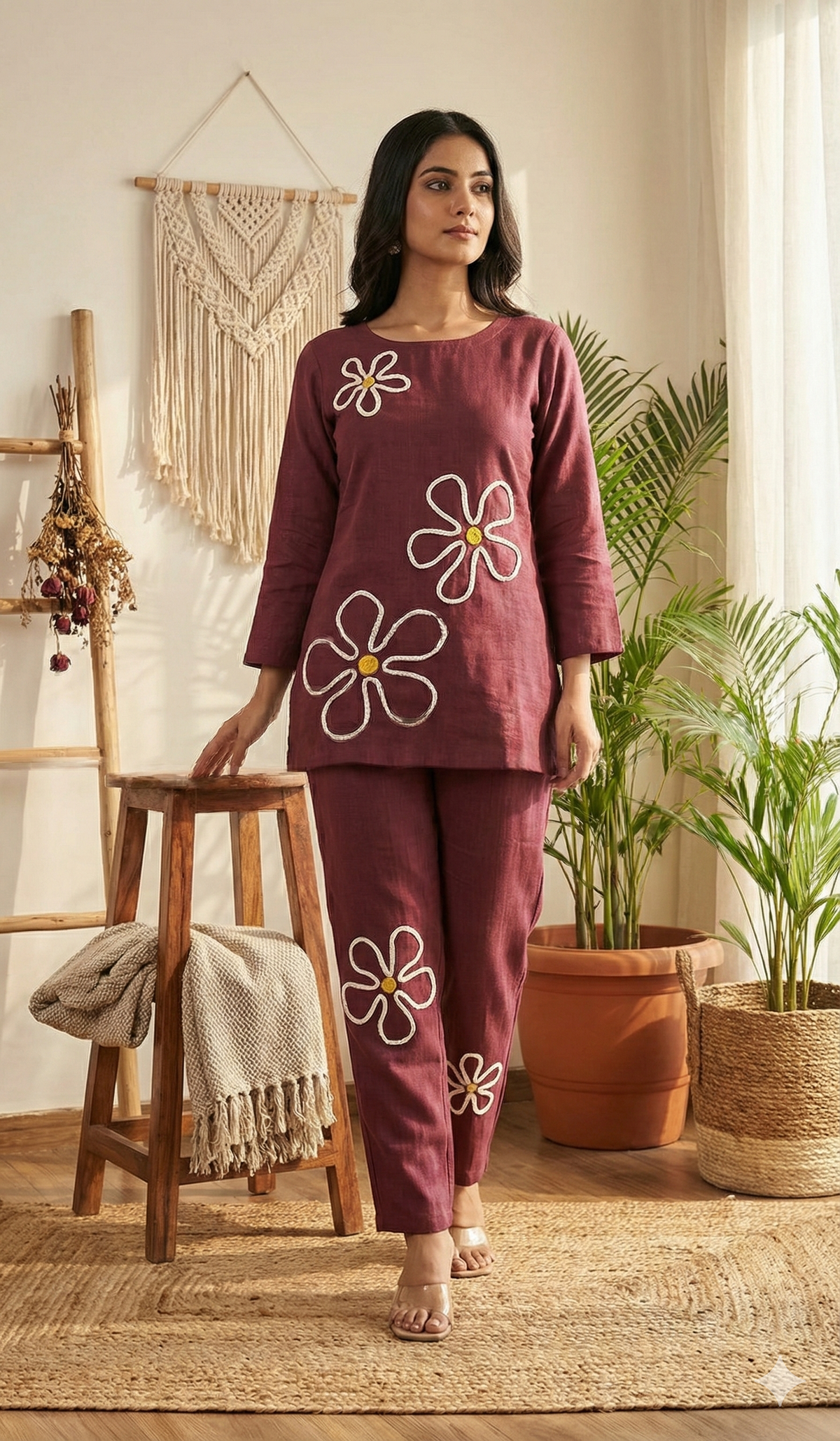 Maroon Bloom Handcrafted Cord Set