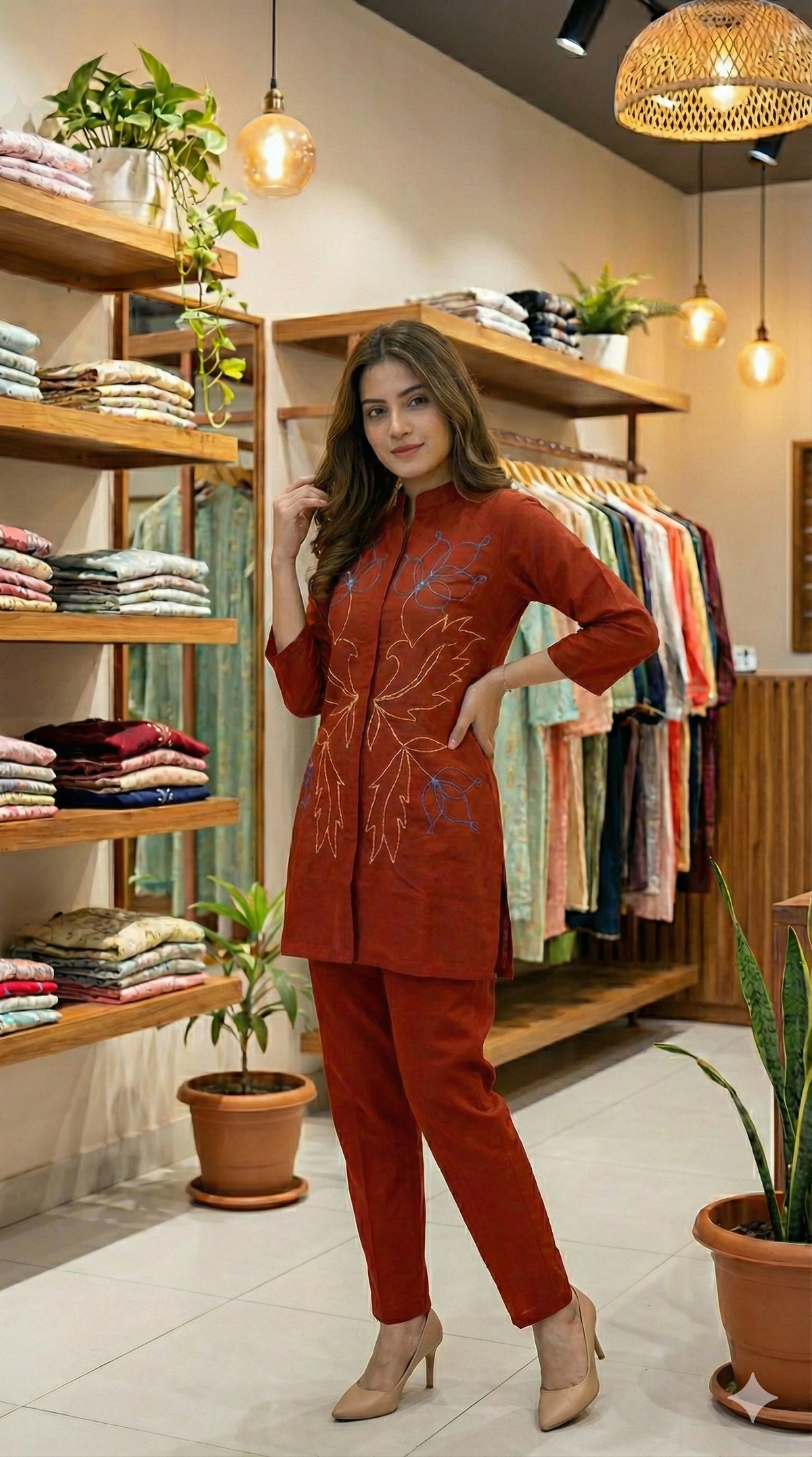 Rust Bloom Embroidered Cord Set