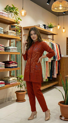 Rust Bloom Embroidered Cord Set