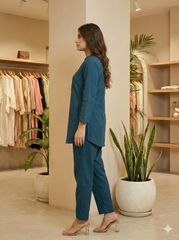 Women’s Stylish Teal Blue Leaf handwork Co-ord Set