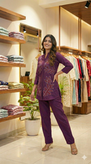 Elegant Purple Embroidered Co-Ord Set for Women