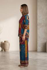 Women's Pure Gaji Viscose Co-ord Set | Trendy Abstract Print Two-Piece Suit