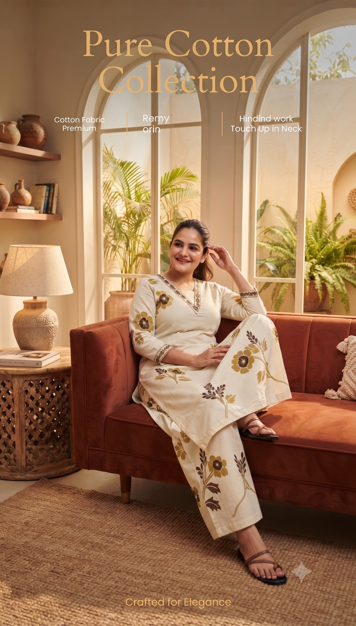 Elegant Off-white Pure Rayon cotton Floral Kurta Set with Matching Palazzo | V-Neck Ethnic Wear for Women