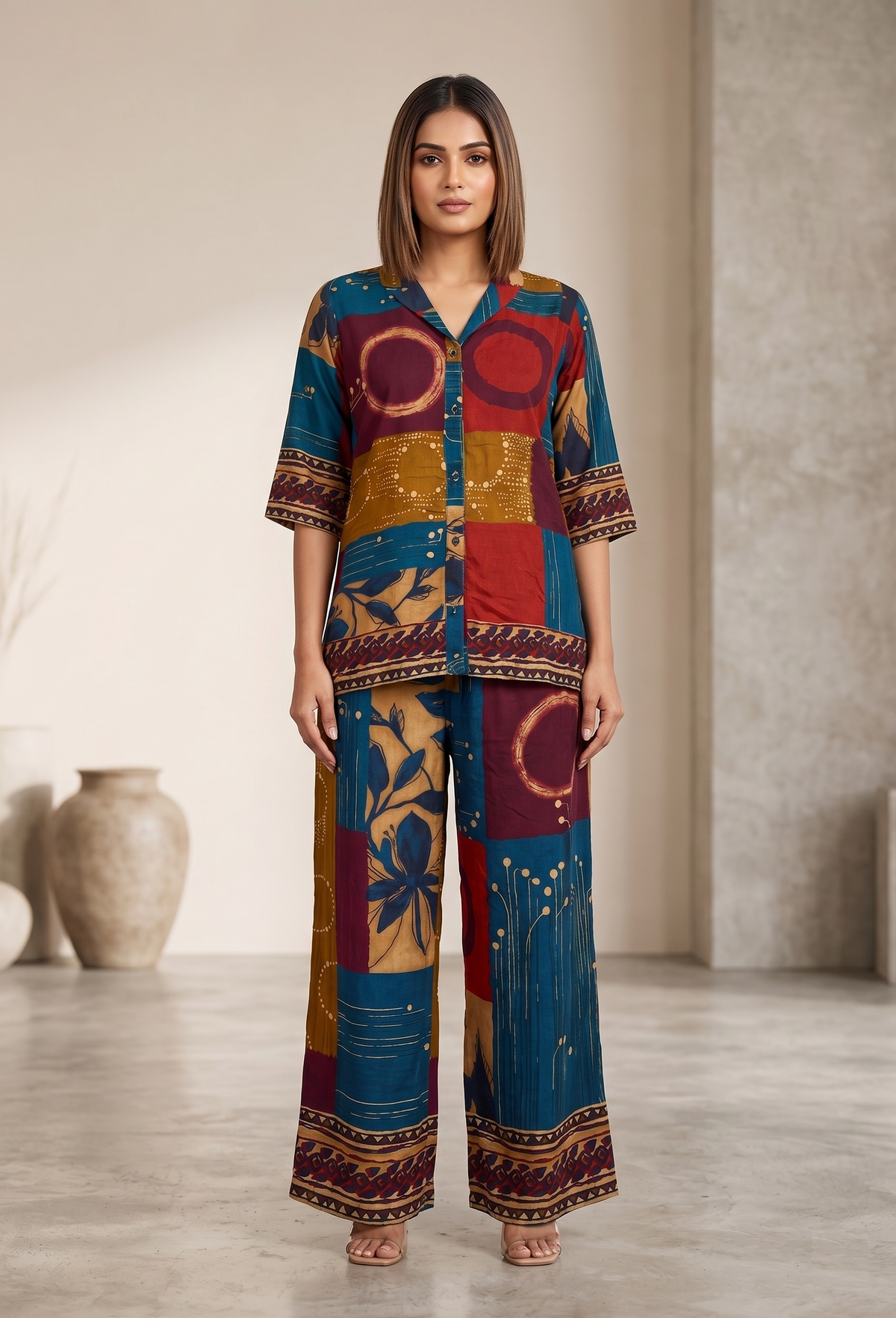 Women's Pure Gaji Viscose Co-ord Set | Trendy Abstract Print Two-Piece Suit