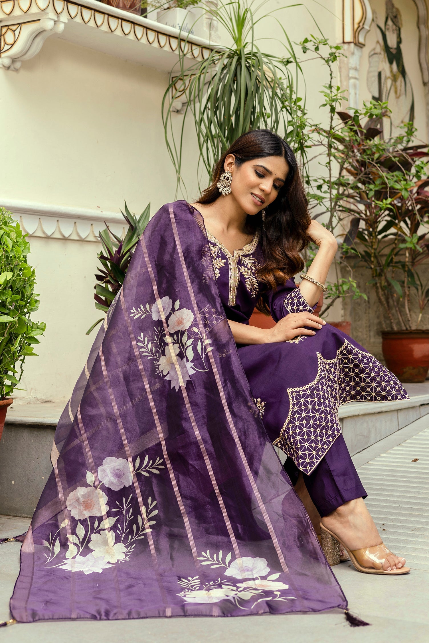 Noorea Embroidered Chanderi Suit Set
