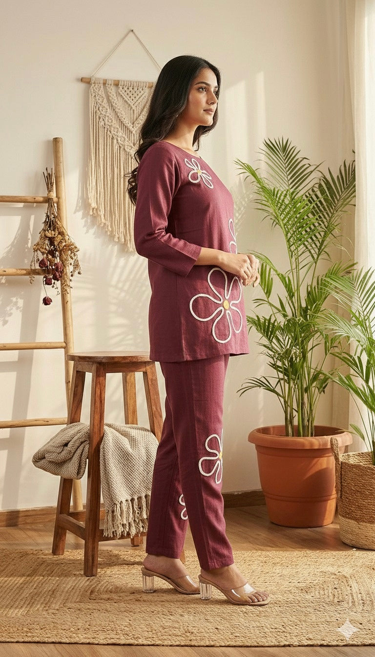 Maroon Bloom Handcrafted Cord Set