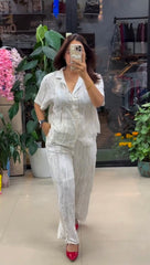 Premium Pure Viscose Natural Crepe Co-ord Set - Offwhite