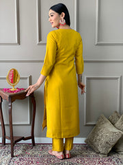 Kesar Roshni Embroidered Kurta Set with Banarasi Dupatta