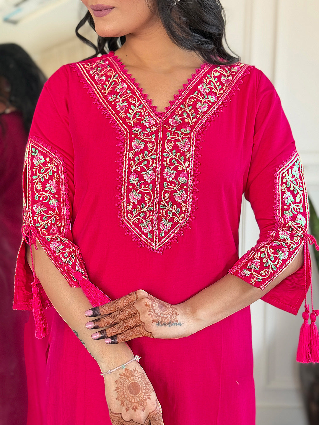 Rani Pink Heritage Embroidered Kurta Set with Dupatta