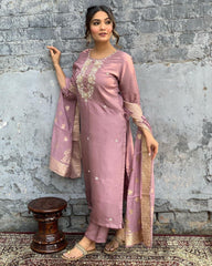 Vani Gulab Mauve Embroidered Kurta Set with Dupatta