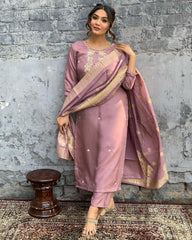 Vani Gulab Mauve Embroidered Kurta Set with Dupatta