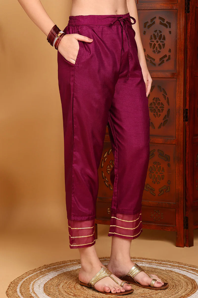 Silk Blend Purple Embroidered Straight Kurta Pant With Dupatta