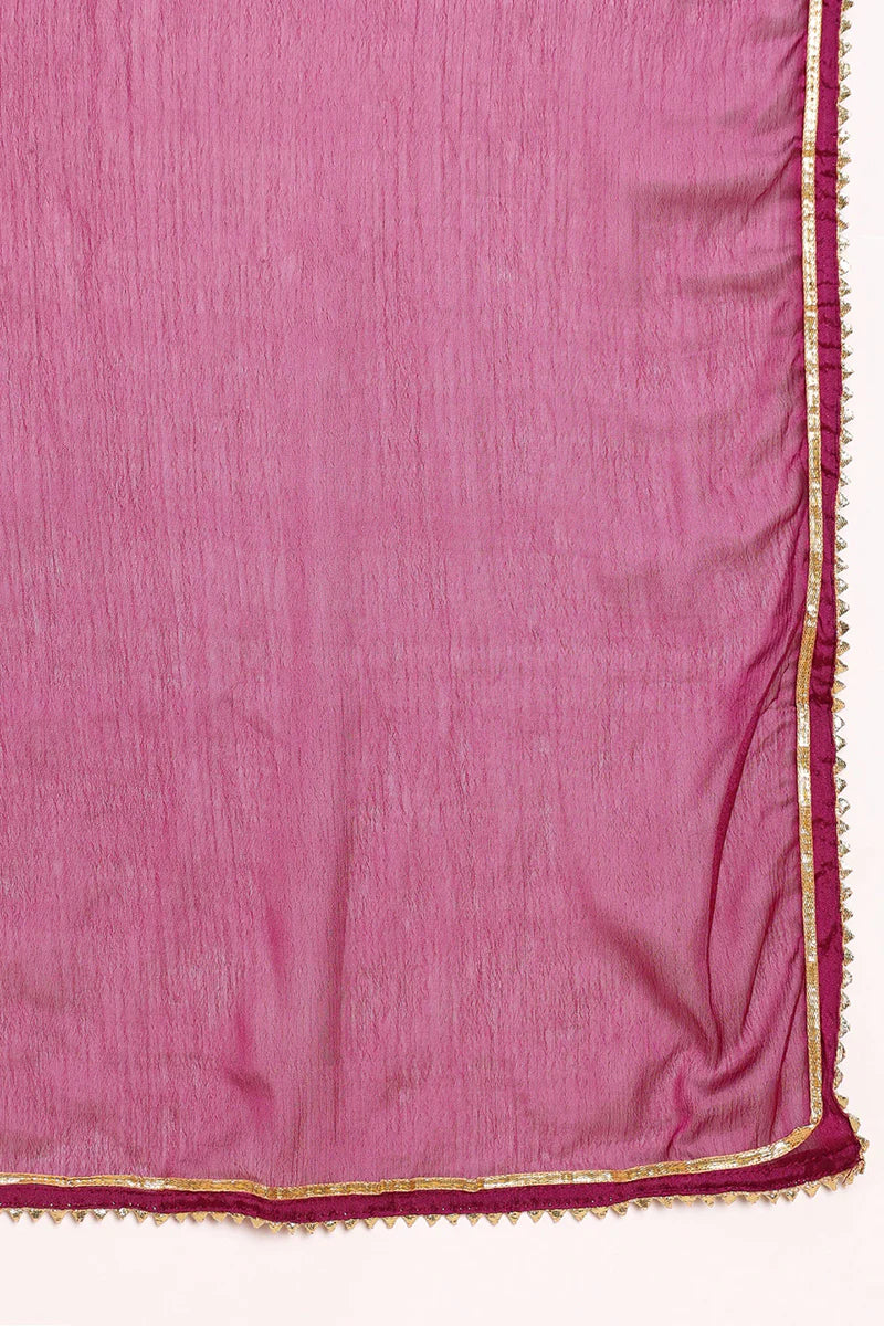 Silk Blend Purple Embroidered Straight Kurta Pant With Dupatta