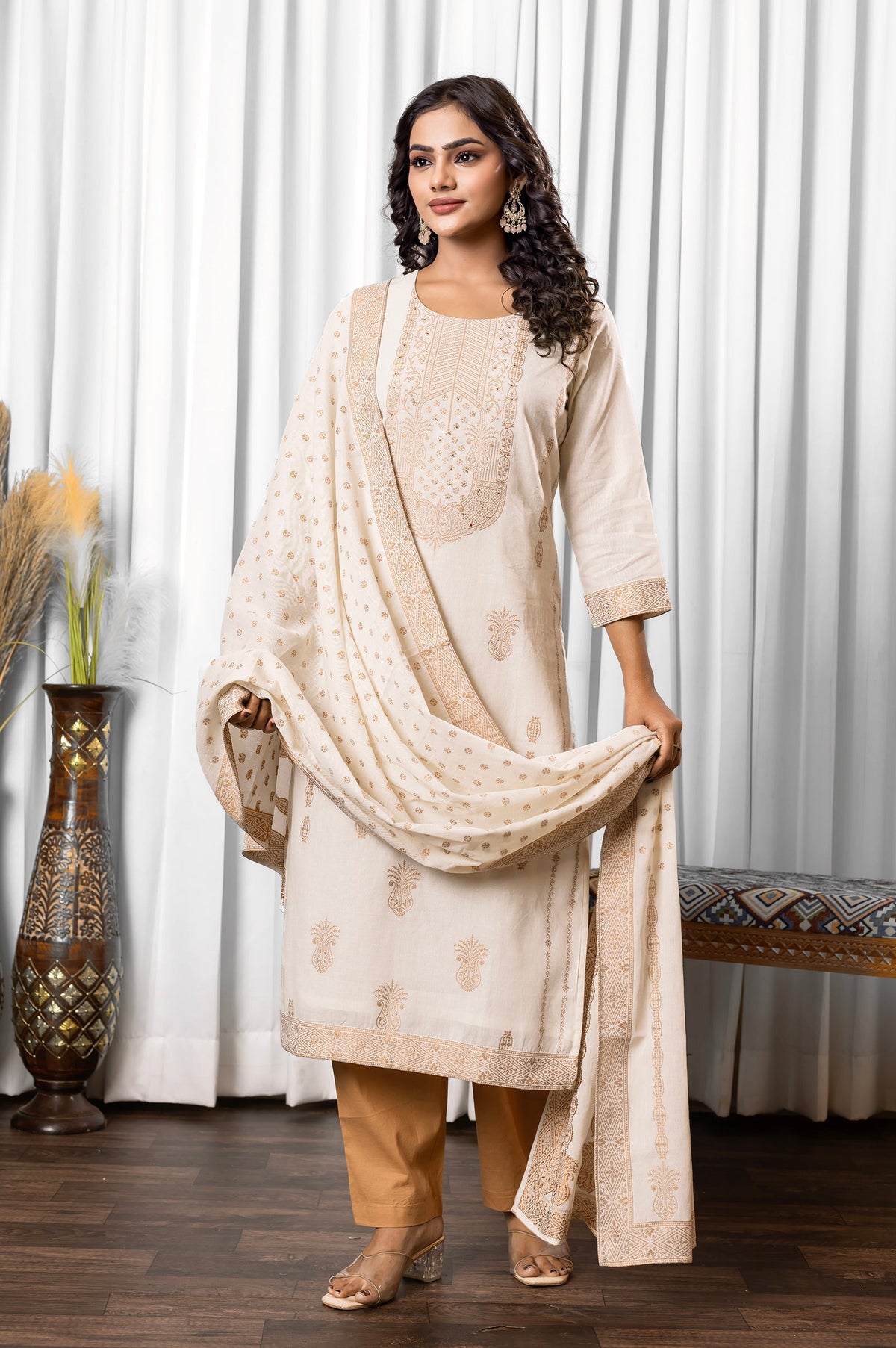 Ivory Noor Jacquard Kurta Set
