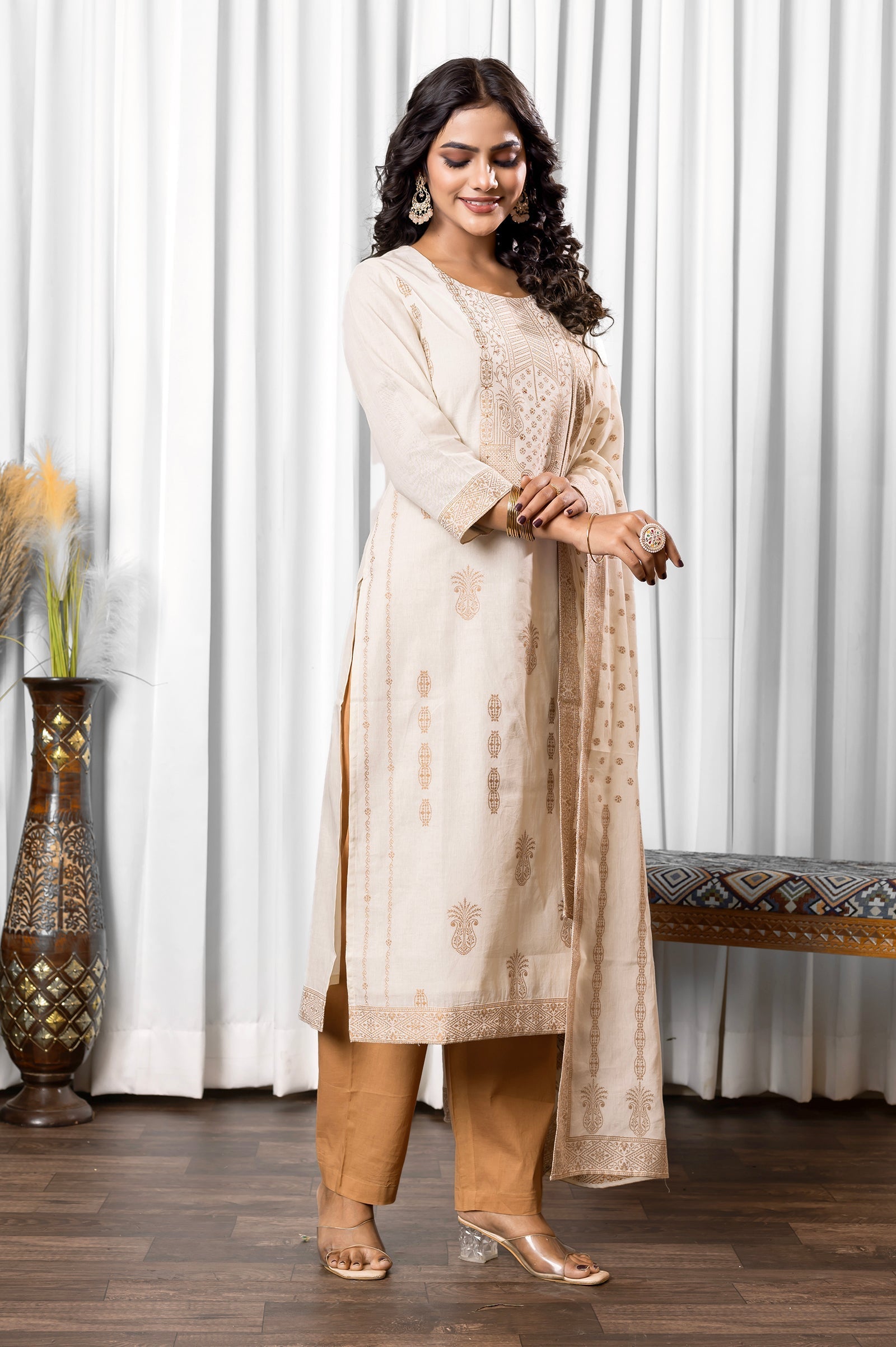 Ivory Noor Jacquard Kurta Set