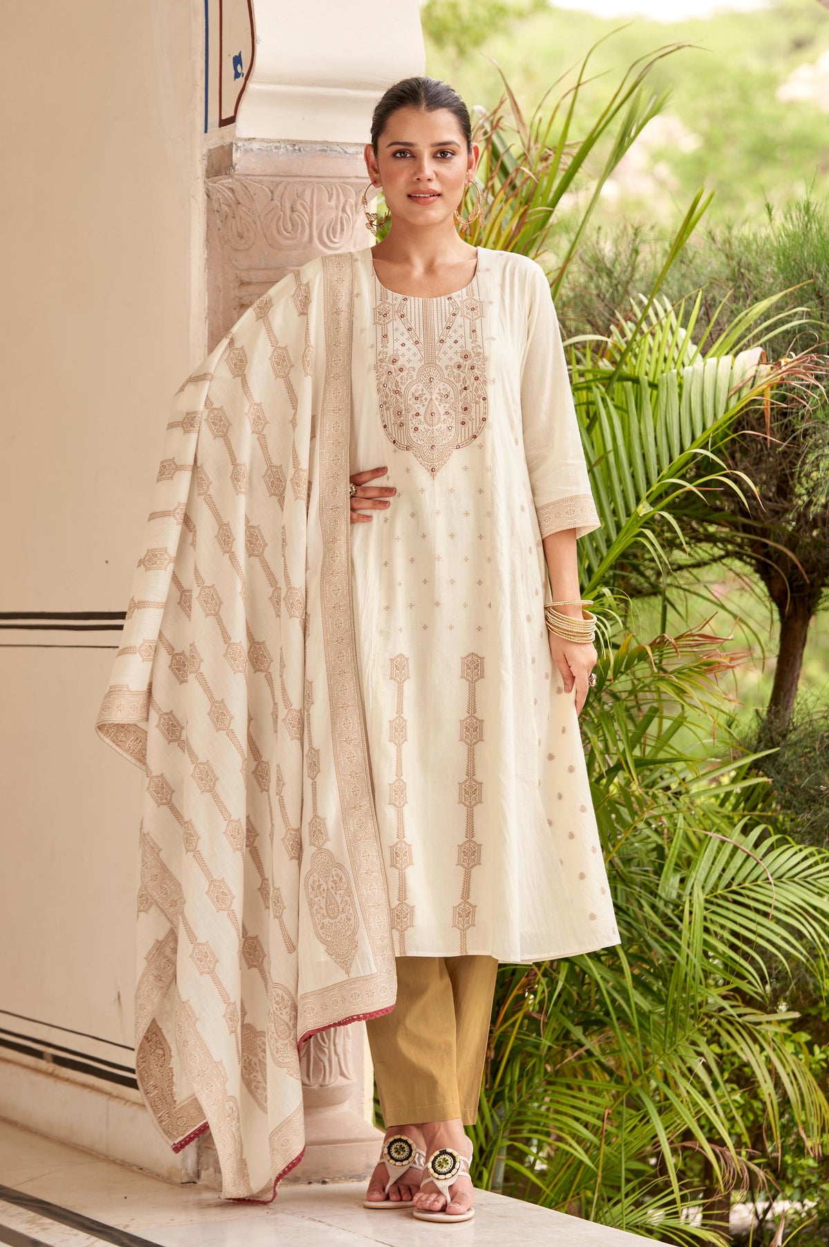 Ivory Noor Jacquard Anarkali Set
