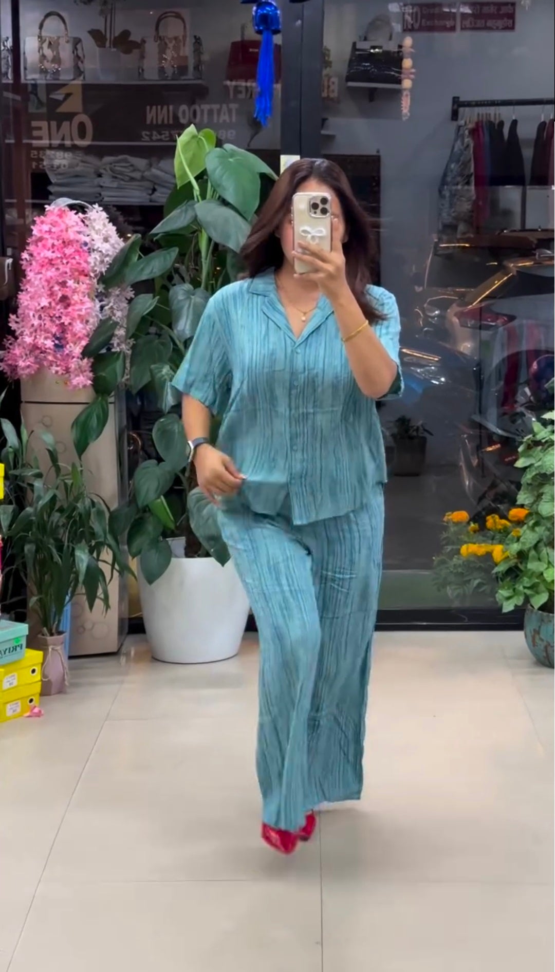 Premium Pure Viscose Natural Crepe Co-ord Set - Seafoam Teal