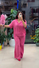 Premium Pure Viscose Natural Crepe Co-ord Set - Pink