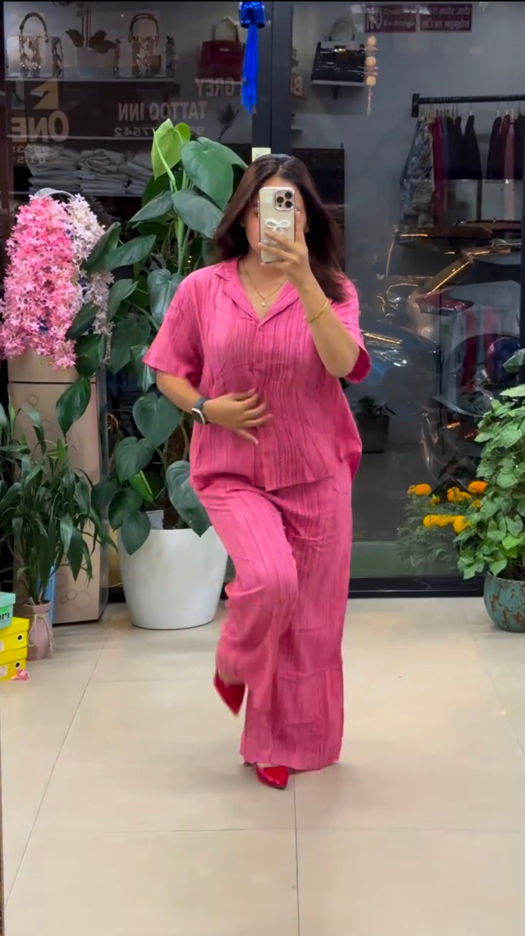 Premium Pure Viscose Natural Crepe Co-ord Set - Pink