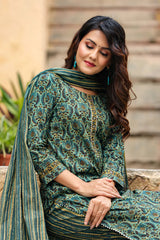 Green Rayon Blend Ethnic Motifs Suit Set